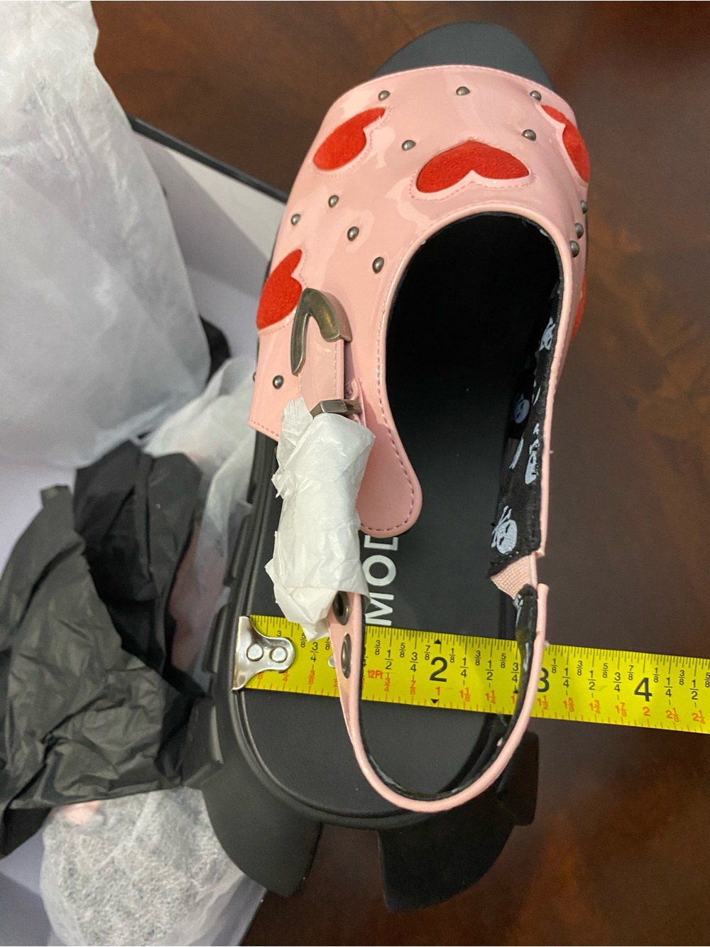 LaModa Pink Chunky Platform Sandals with Red Heart Accents - Picture 7 of 16